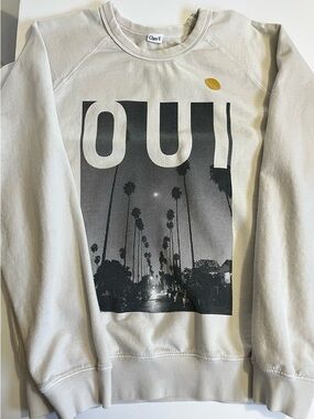 Clare V OUI Graphic Sweatshirt in Light Cream -XS